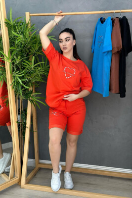 EVERYTHING HEART COTTON SHORT TROUSERS WOMAN SET ORANGE/PORTOKALLI 