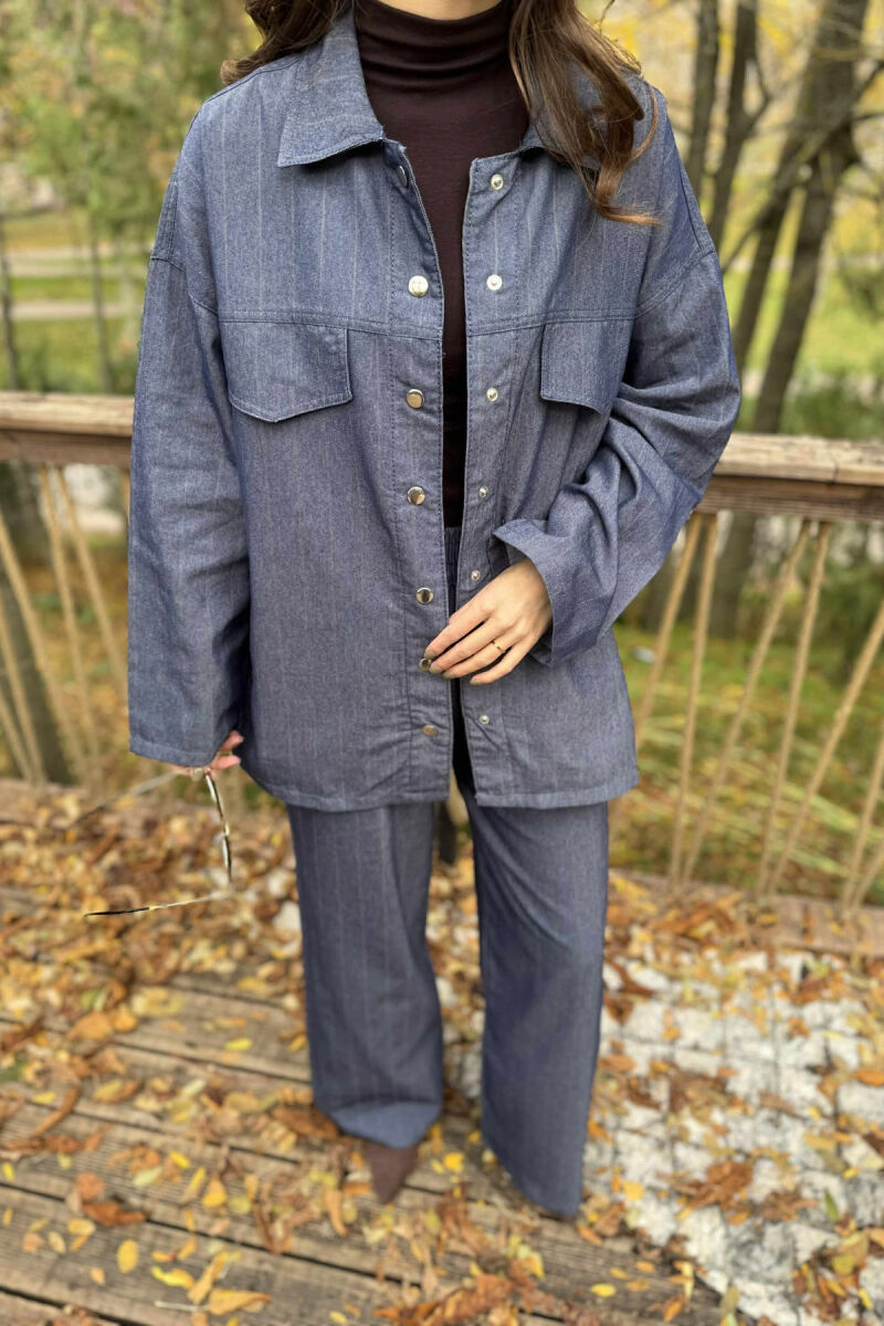 FAKE POCKETS STRIPED SHIRT+TROUSERS WOMEN SET BLUE/BLU - 2