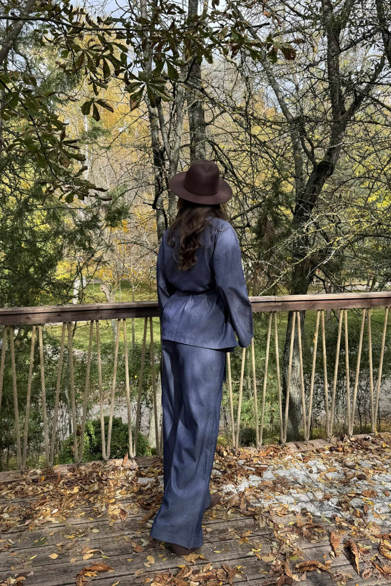 FAKE POCKETS STRIPED SHIRT+TROUSERS WOMEN SET BLUE/BLU - 5