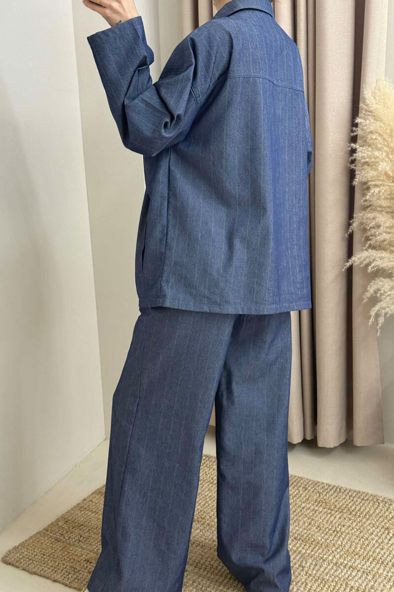 FAKE POCKETS STRIPED SHIRT+TROUSERS WOMEN SET BLUE/BLU - 4