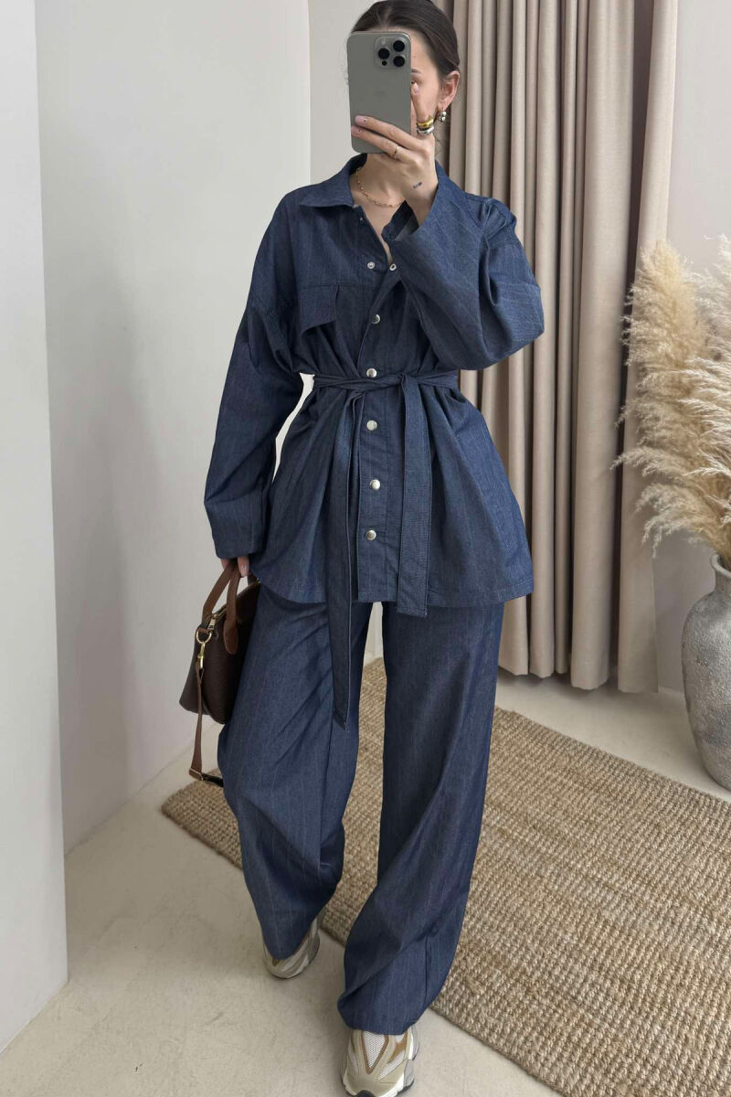 FAKE POCKETS STRIPED SHIRT+TROUSERS WOMEN SET BLUE/BLU - 5