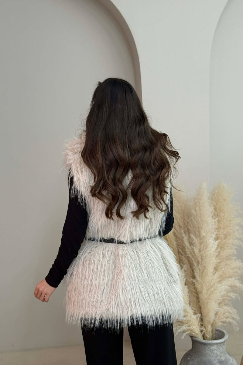 FAUX FUR BELT DETAIL WOMEN VEST WHITE-E BARDHE - 2