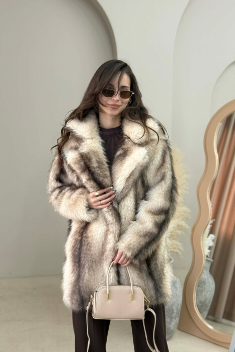 FAUX FUR BUTTONED WOMEN COAT BEIGE/BEZHE - 1
