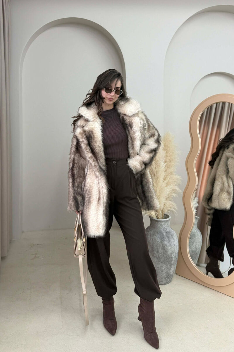 FAUX FUR BUTTONED WOMEN COAT BEIGE/BEZHE - 2