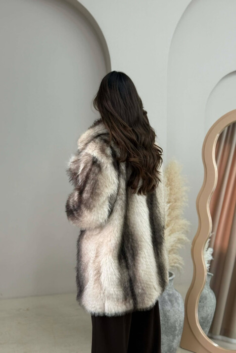 FAUX FUR BUTTONED WOMEN COAT BEIGE/BEZHE - 3