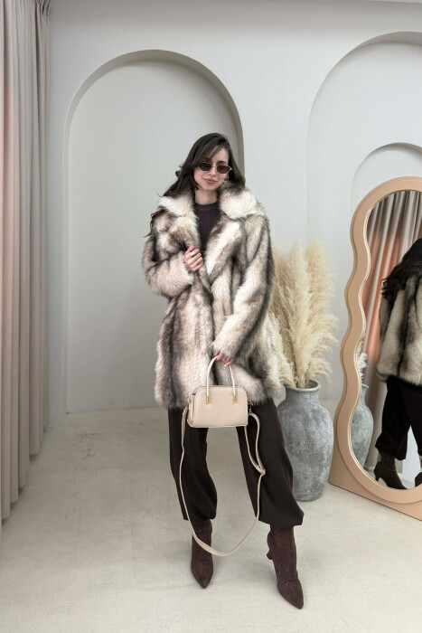 FAUX FUR BUTTONED WOMEN COAT BEIGE/BEZHE - 4