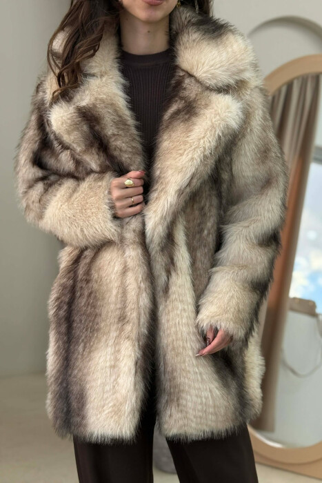 FAUX FUR BUTTONED WOMEN COAT BEIGE/BEZHE - 5