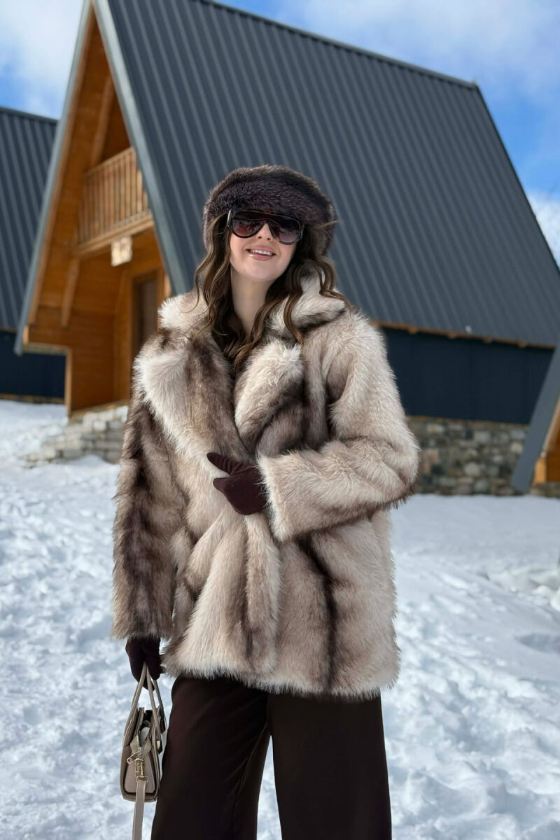 FAUX FUR BUTTONED WOMEN COAT CREAM/KREM - 1