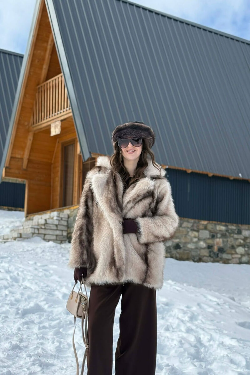 FAUX FUR BUTTONED WOMEN COAT CREAM/KREM - 2