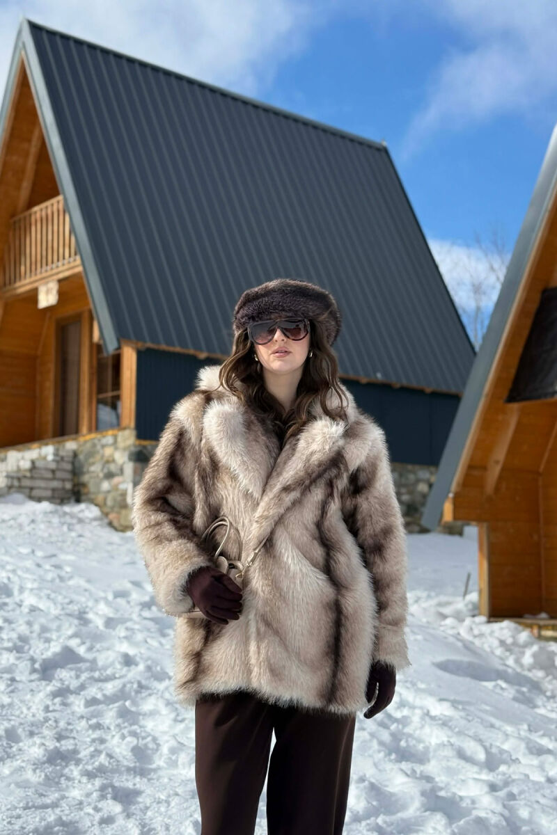 FAUX FUR BUTTONED WOMEN COAT CREAM/KREM - 3