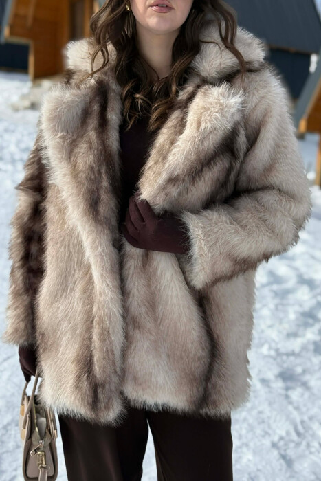 FAUX FUR BUTTONED WOMEN COAT CREAM/KREM - 4