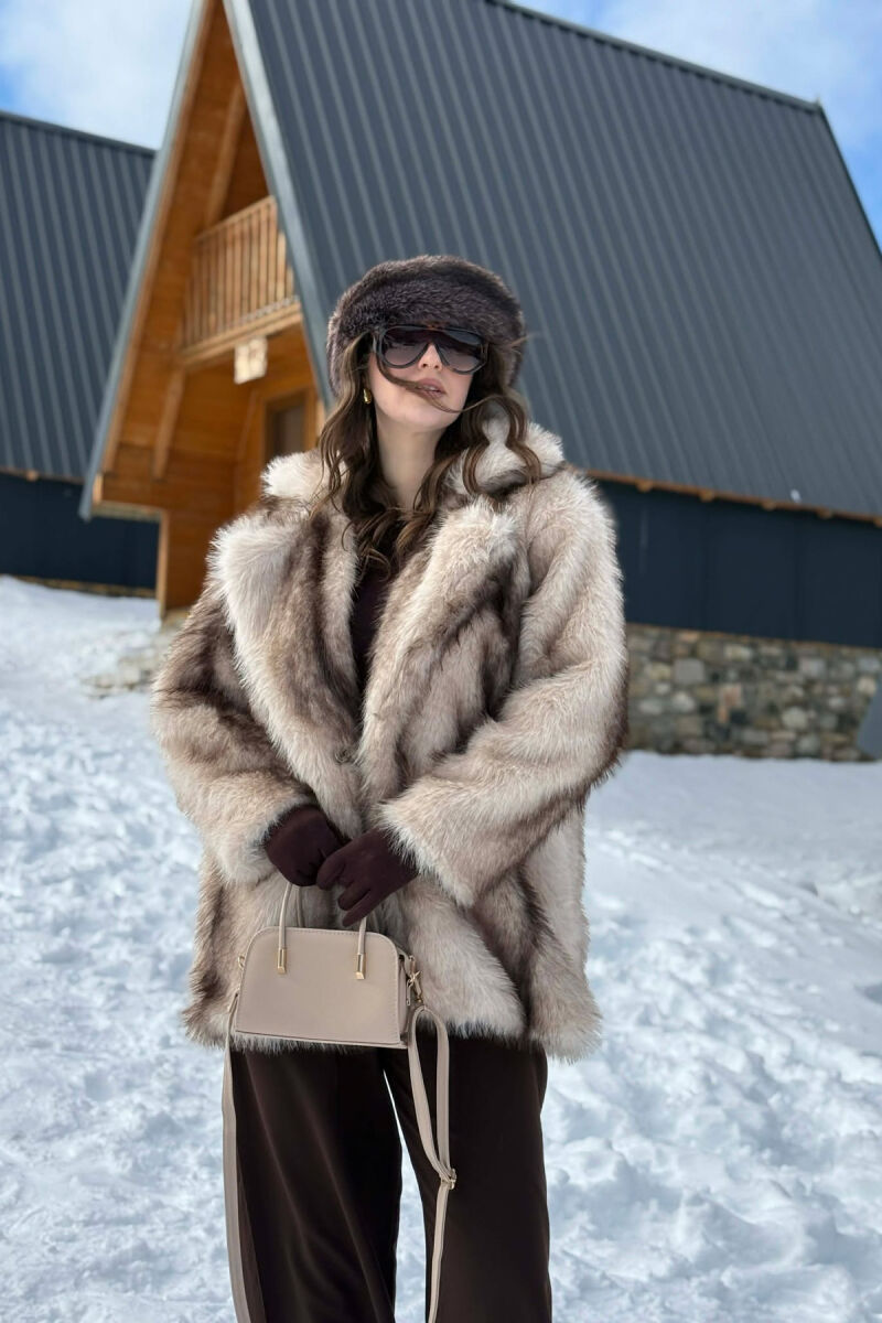 FAUX FUR BUTTONED WOMEN COAT CREAM/KREM - 5