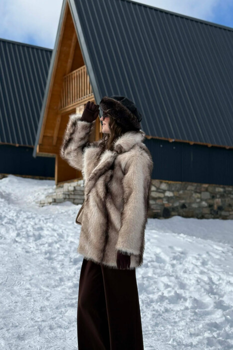 FAUX FUR BUTTONED WOMEN COAT CREAM/KREM - 6