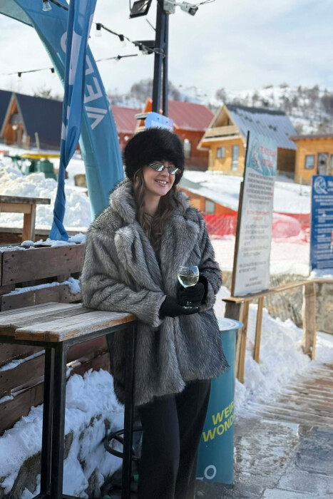 FAUX FUR BUTTONED WOMEN COAT DARK GREY/GEE - 4