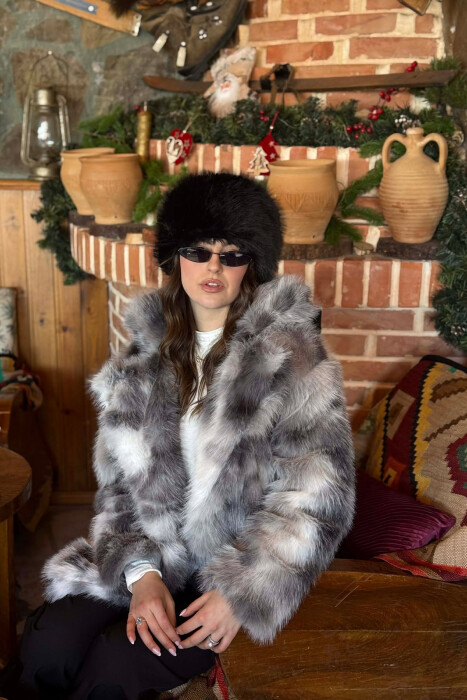 FAUX FUR BUTTONED WOMEN COAT GREY/GRI - 3