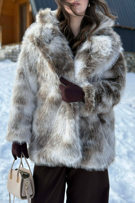 FAUX FUR BUTTONED WOMEN COAT LIGHT BROWN/KAZB - 2