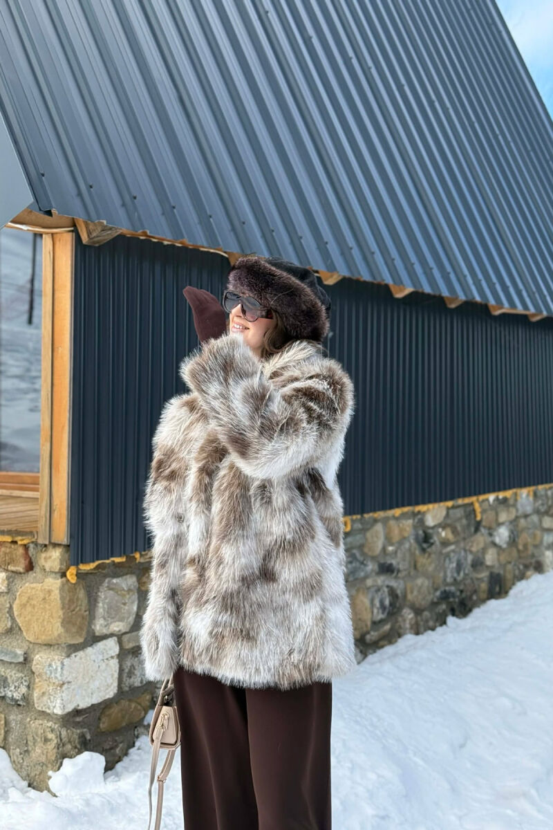 FAUX FUR BUTTONED WOMEN COAT LIGHT BROWN/KAZB - 3