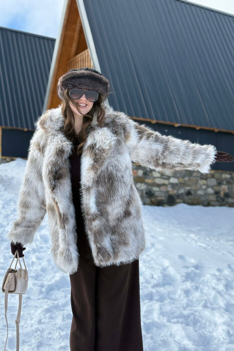 FAUX FUR BUTTONED WOMEN COAT LIGHT BROWN/KAZB - 5