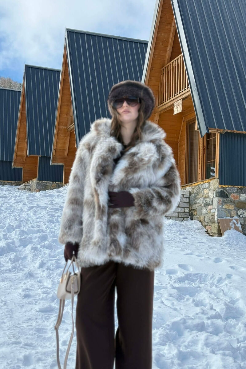 FAUX FUR BUTTONED WOMEN COAT LIGHT BROWN/KAZB - 7