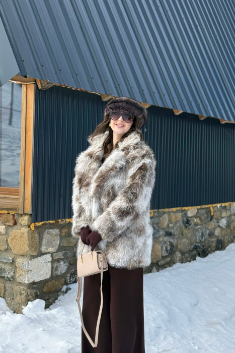 FAUX FUR BUTTONED WOMEN COAT LIGHT BROWN/KAZB - 8