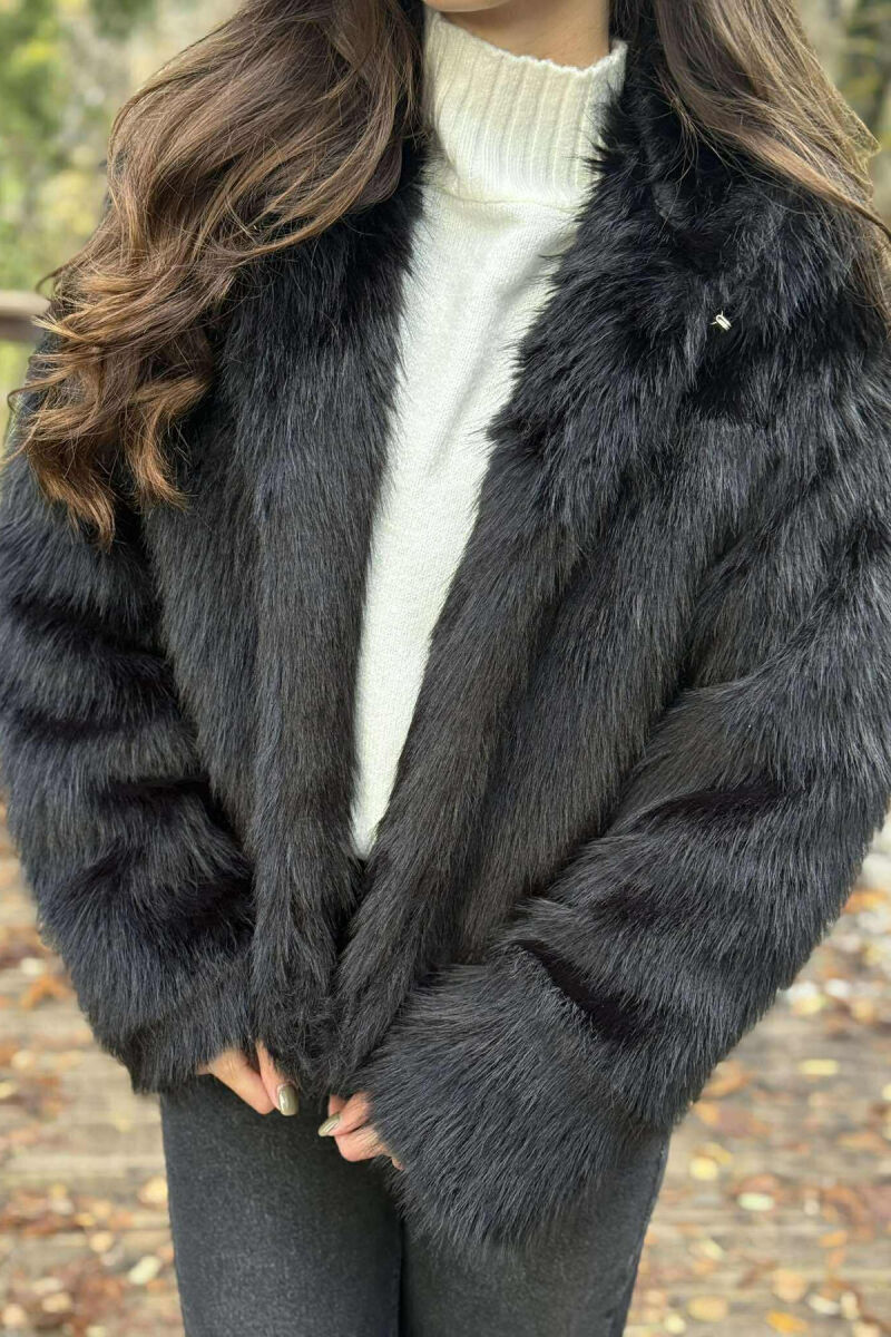 FAUX FUR HOODED WOMEN COAT BLACK/ E ZEZE - 3