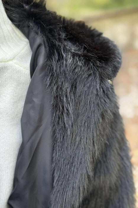 FAUX FUR HOODED WOMEN COAT BLACK/ E ZEZE - 5