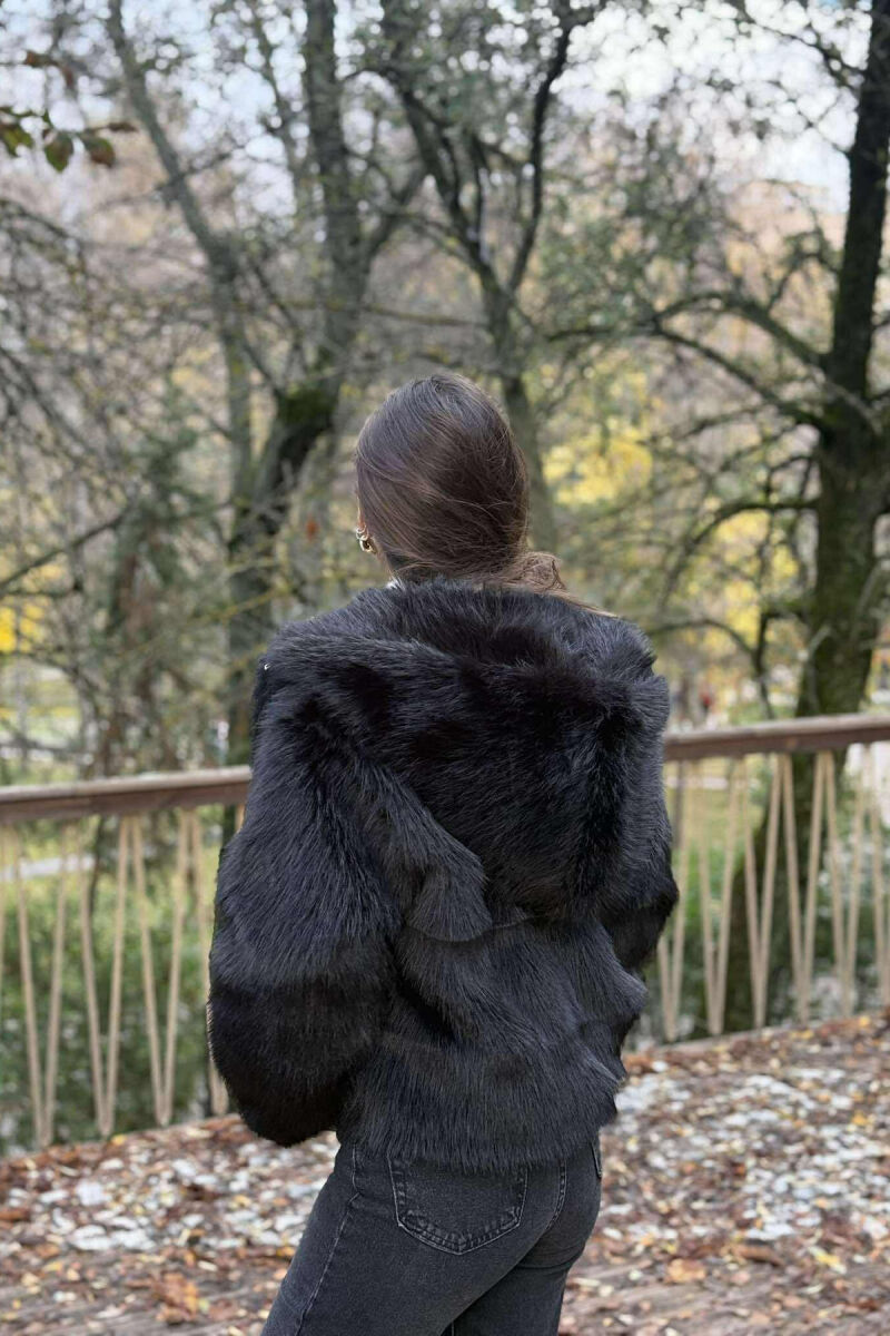 FAUX FUR HOODED WOMEN COAT BLACK/ E ZEZE - 6