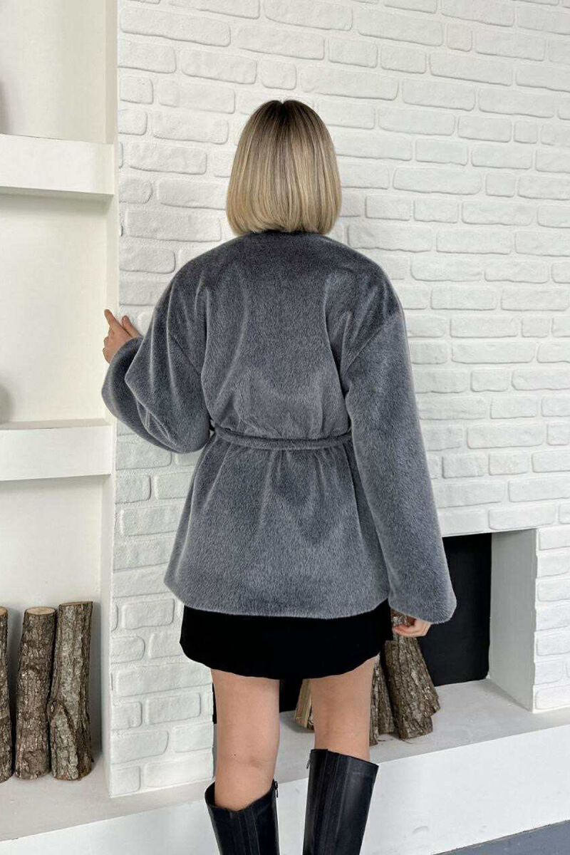 FAUX FUR LACING ONE COLOR WOMEN COAT GREY/GRI - 8