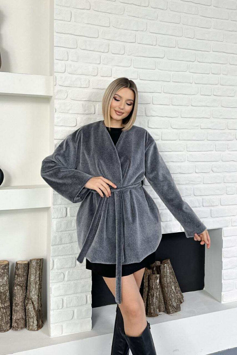 FAUX FUR LACING ONE COLOR WOMEN COAT GREY/GRI - 9
