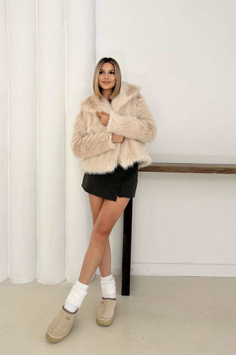 FAUX FUR ONE COLOR WOMEN JACKET BEIGE/BEZHE - 6