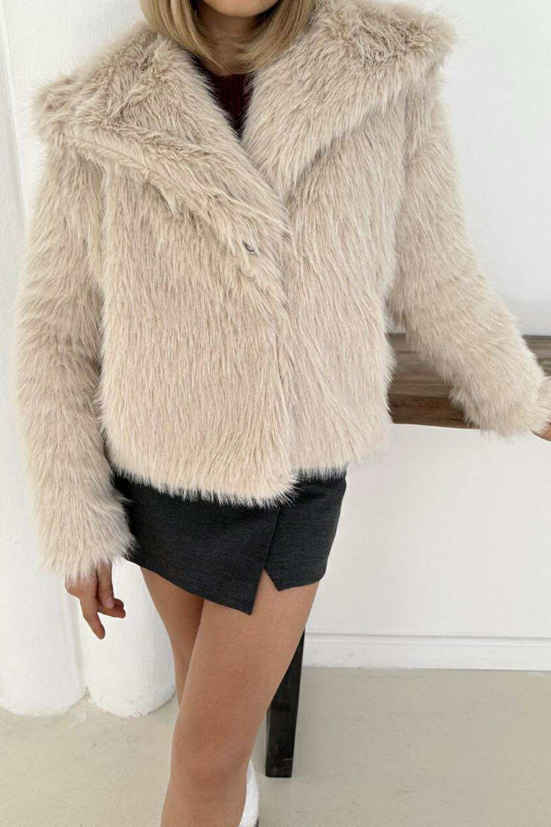 FAUX FUR ONE COLOR WOMEN JACKET BEIGE/BEZHE - 8