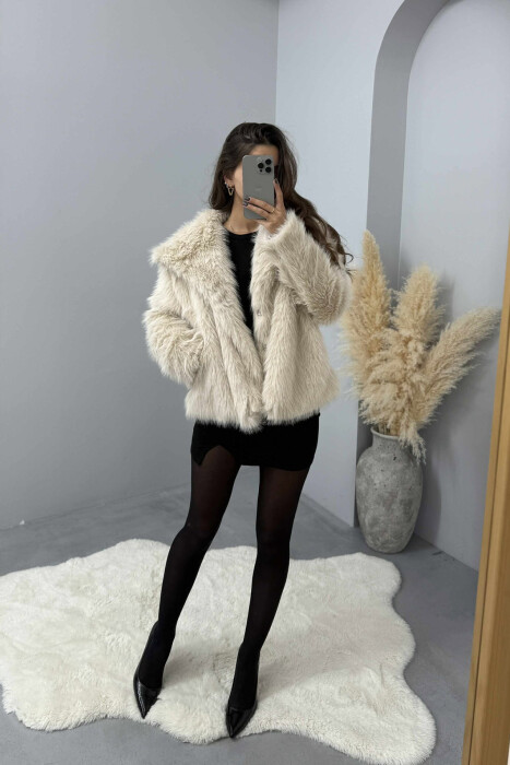 FAUX FUR ONE COLOR WOMEN JACKET BEIGE/BEZHE - 1