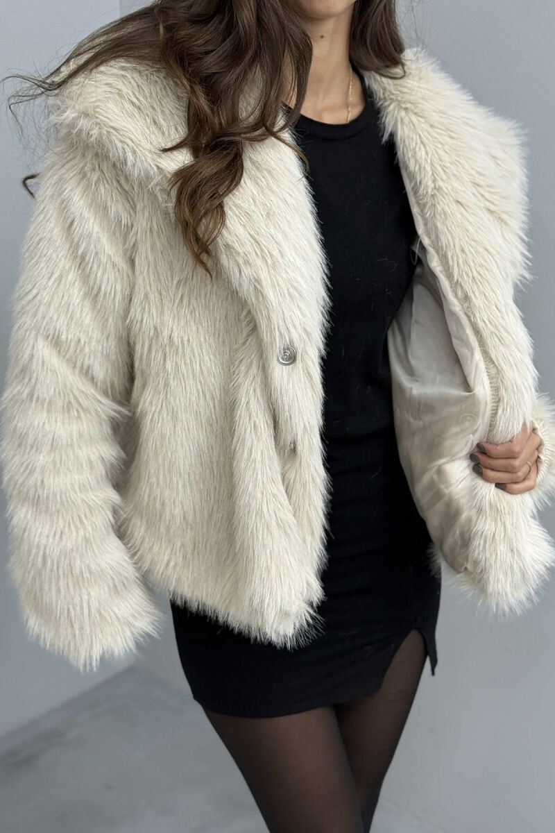FAUX FUR ONE COLOR WOMEN JACKET BEIGE/BEZHE - 3