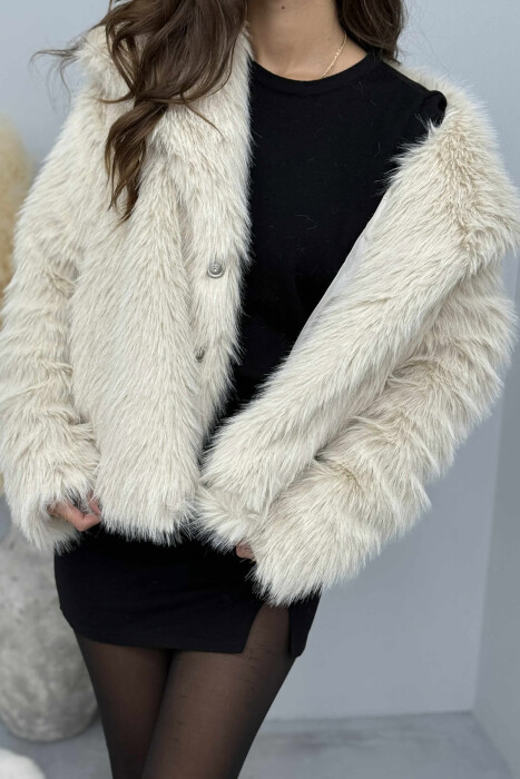 FAUX FUR ONE COLOR WOMEN JACKET BEIGE/BEZHE - 4