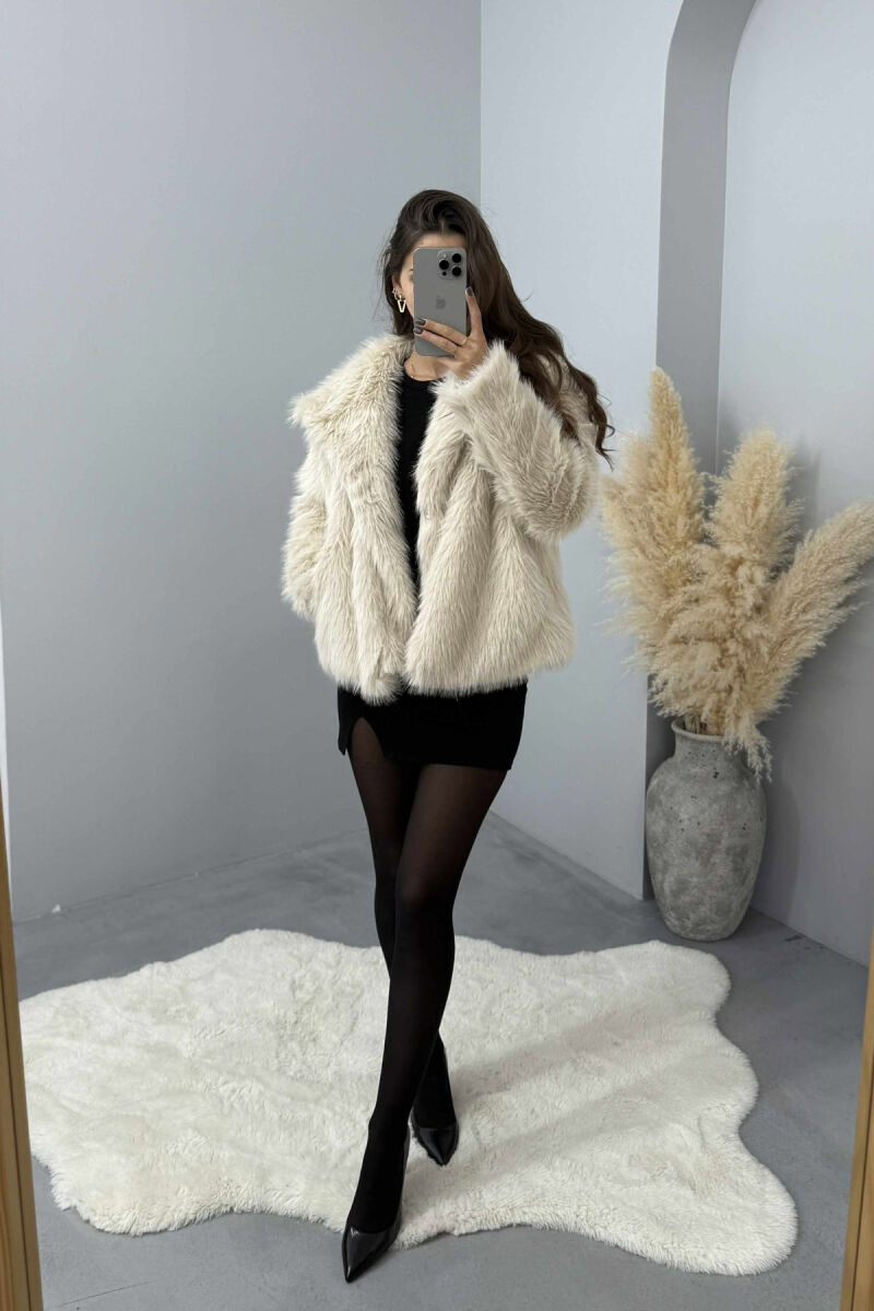 FAUX FUR ONE COLOR WOMEN JACKET BEIGE/BEZHE - 5