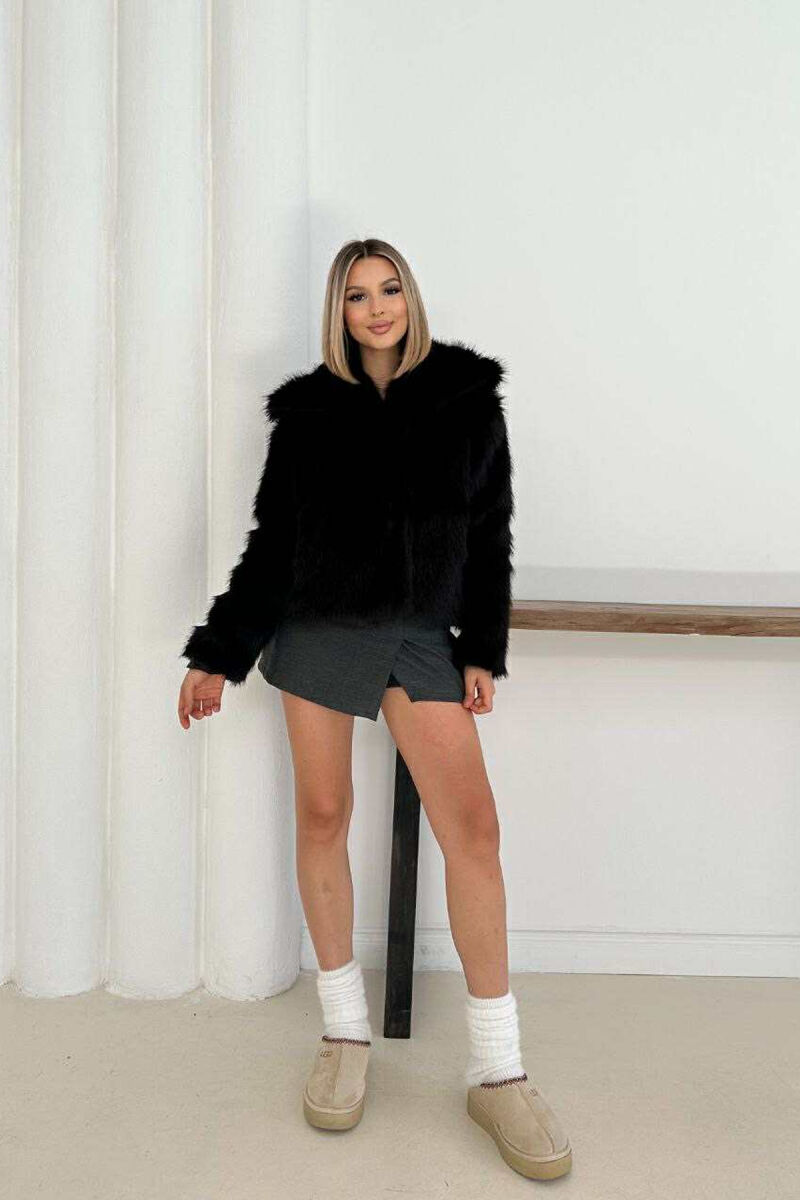 FAUX FUR ONE COLOR WOMEN JACKET BLACK/ E ZEZE - 8