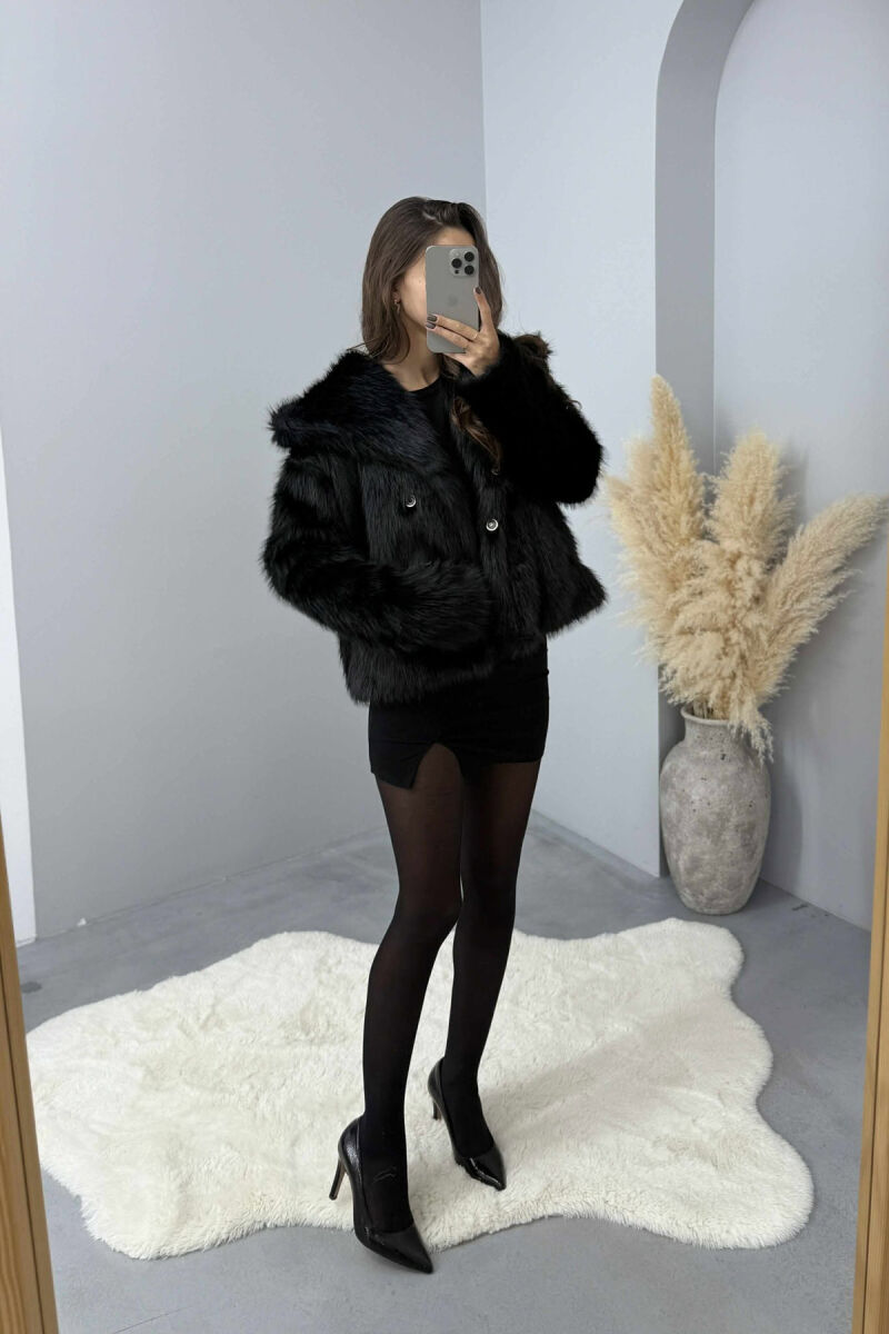 FAUX FUR ONE COLOR WOMEN JACKET BLACK/ E ZEZE - 2