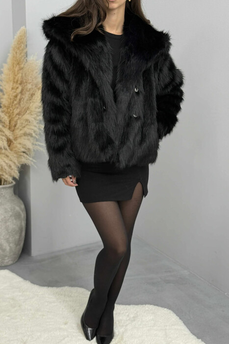 FAUX FUR ONE COLOR WOMEN JACKET BLACK/ E ZEZE - 3