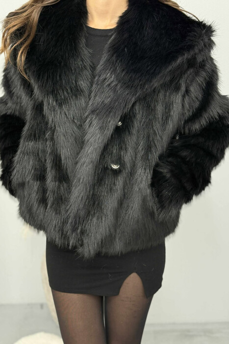 FAUX FUR ONE COLOR WOMEN JACKET BLACK/ E ZEZE - 4