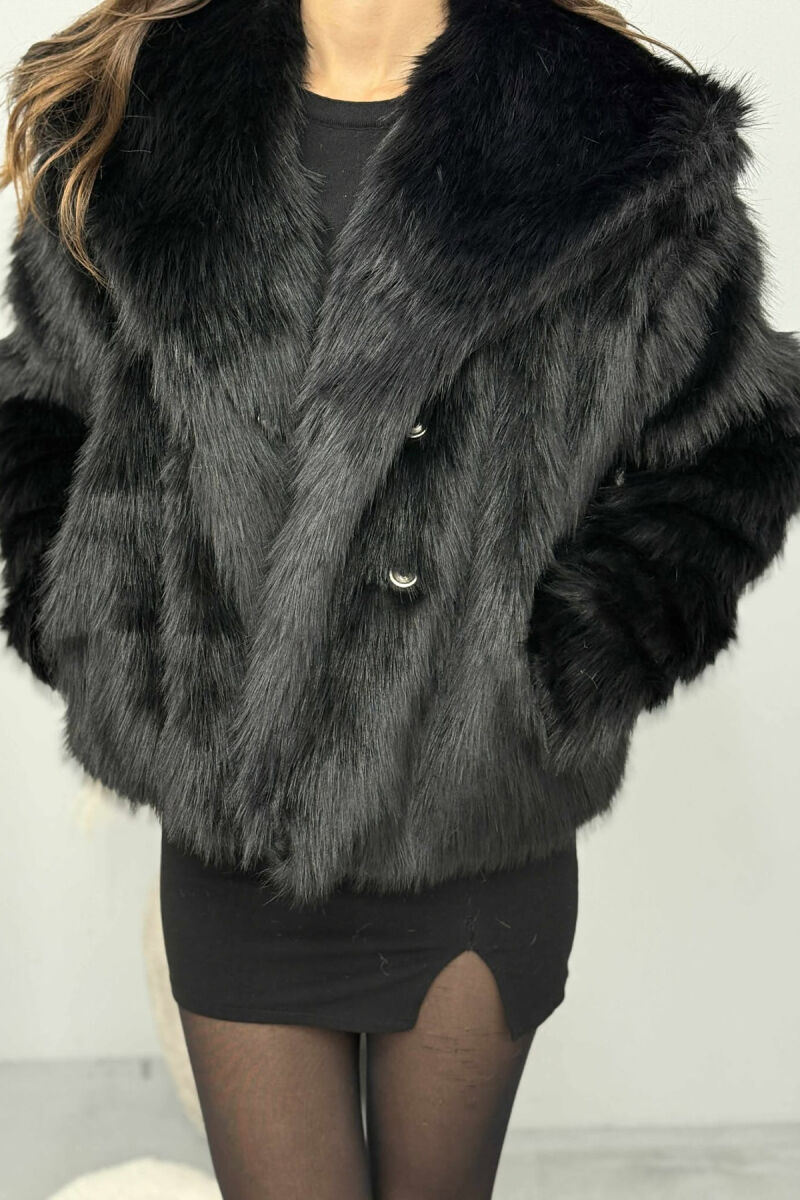 FAUX FUR ONE COLOR WOMEN JACKET BLACK/ E ZEZE - 4