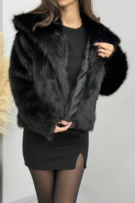 FAUX FUR ONE COLOR WOMEN JACKET BLACK/ E ZEZE - 5