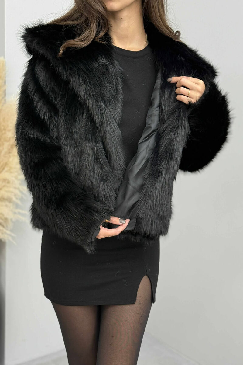 FAUX FUR ONE COLOR WOMEN JACKET BLACK/ E ZEZE - 5