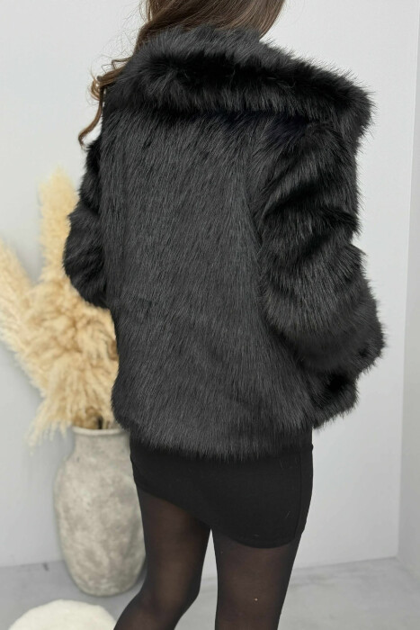 FAUX FUR ONE COLOR WOMEN JACKET BLACK/ E ZEZE - 6