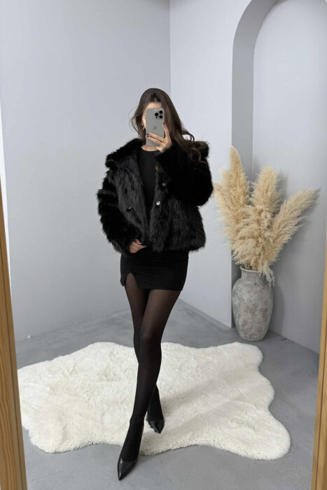 FAUX FUR ONE COLOR WOMEN JACKET BLACK/ E ZEZE 