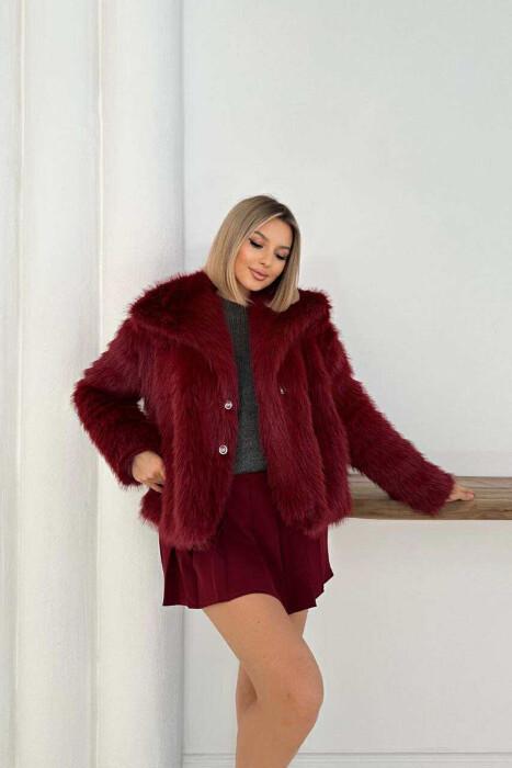 FAUX FUR ONE COLOR WOMEN JACKET BURGUNDY/VISHNJE 