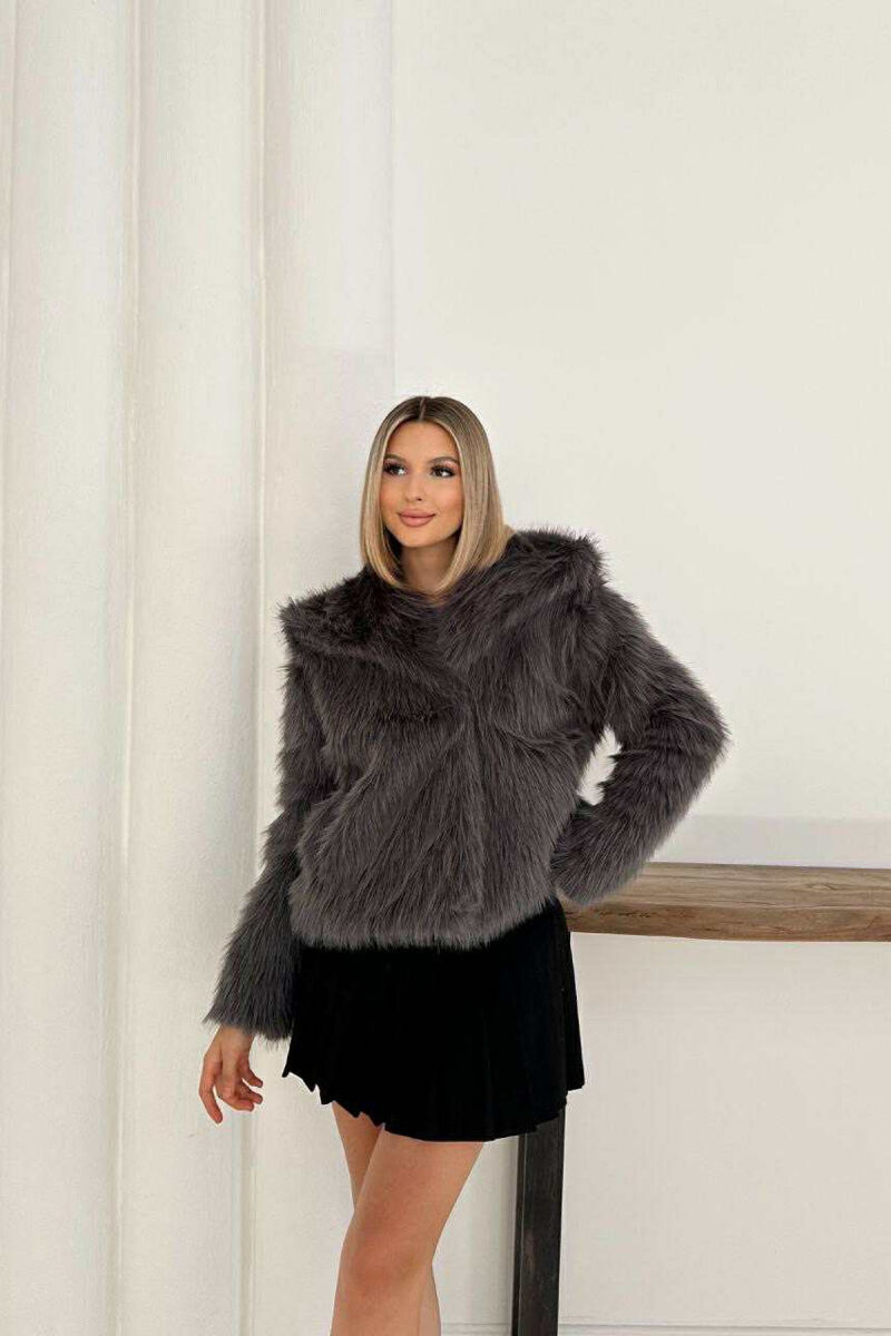 FAUX FUR ONE COLOR WOMEN JACKET DARK GREY/GEE - 8