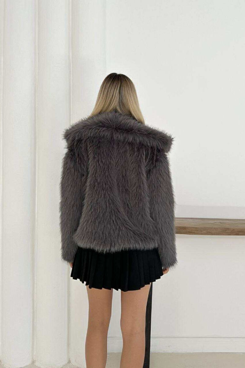 FAUX FUR ONE COLOR WOMEN JACKET DARK GREY/GEE - 9