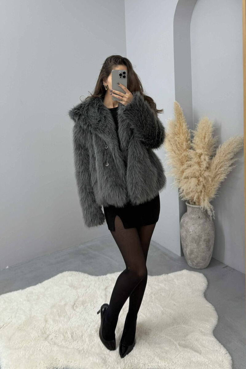 FAUX FUR ONE COLOR WOMEN JACKET DARK GREY/GEE - 2
