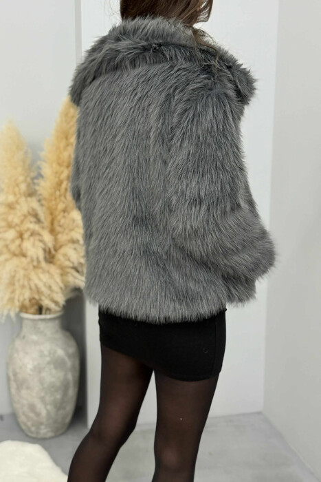 FAUX FUR ONE COLOR WOMEN JACKET DARK GREY/GEE - 3