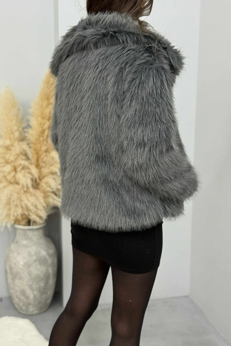 FAUX FUR ONE COLOR WOMEN JACKET DARK GREY/GEE - 3